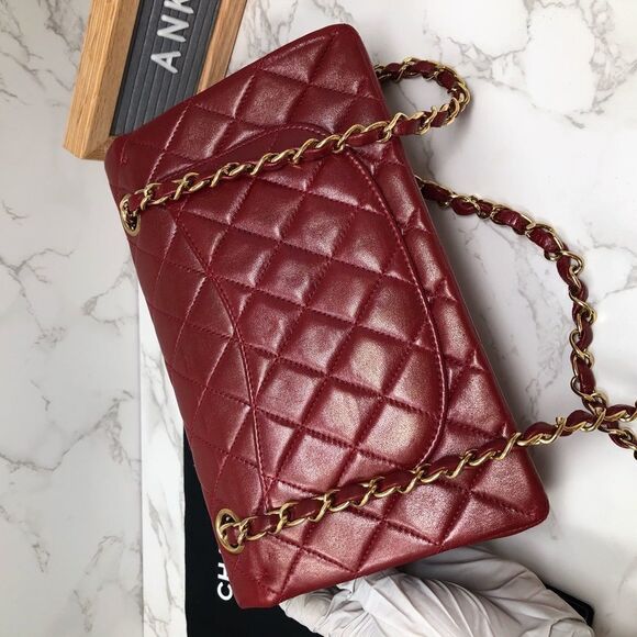 SOLD CHANEL Lambskin Red Iridescent Quilted Small Classic Flap 23cm Chain bag - Picture 5 of 14